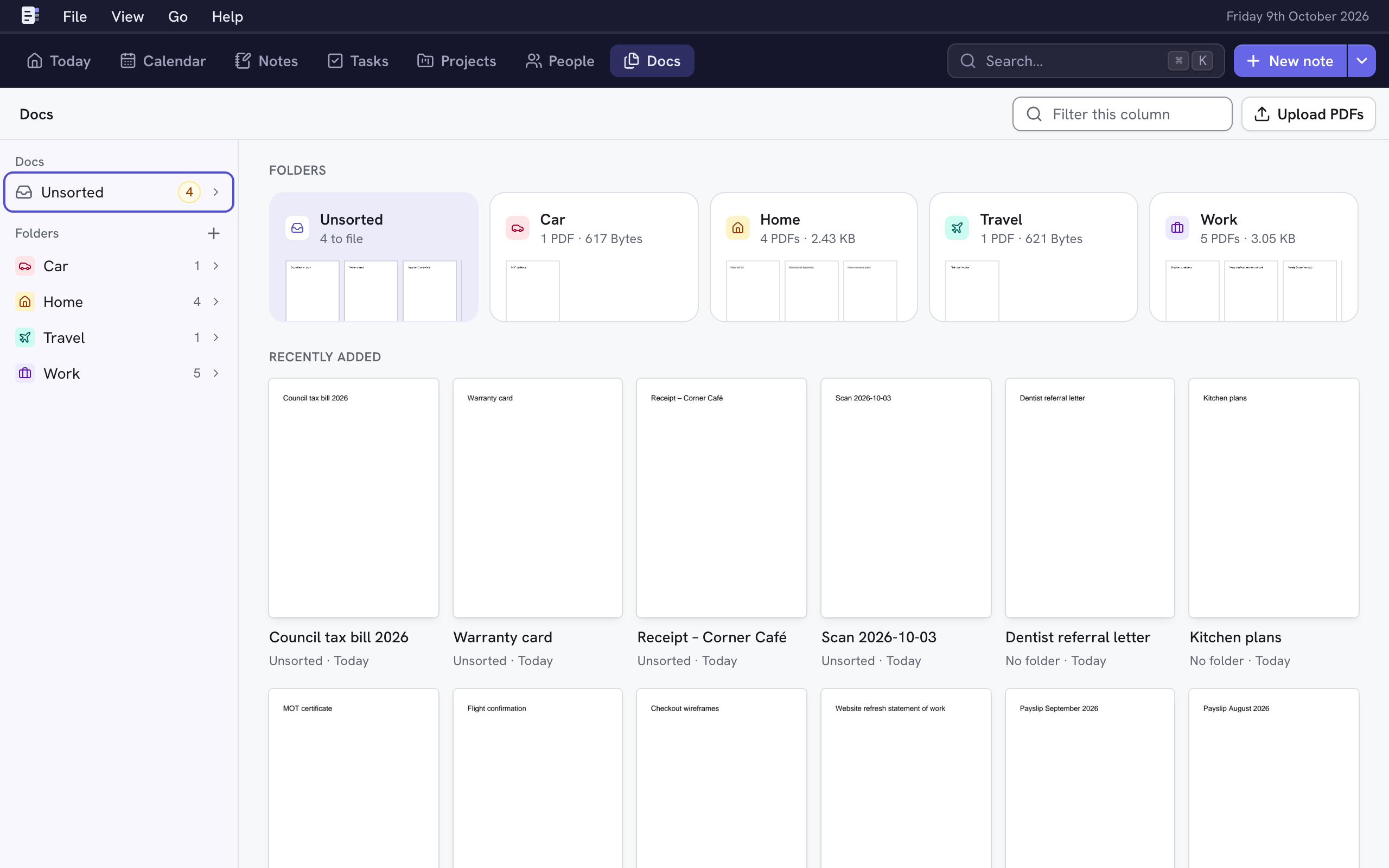 Docs: folders as tiles and the newest documents